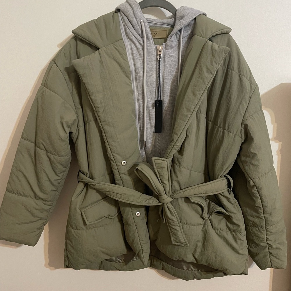 Blank NYC Gray and Green Zip-Up Hoodie with puffer
